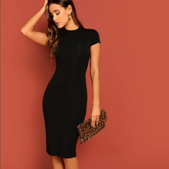Mockneck bodycon dress black midi 660455 - Picture 2 of 4